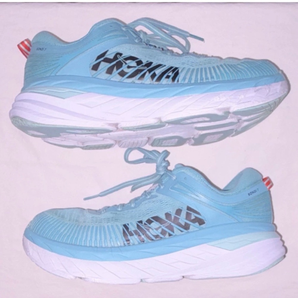 Hoka One One Bondi 7 Wide Blue Lace Up Low Top Sneaker 1110531-AEBL